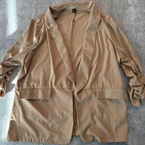 Shein Curve Women’s Tan One Button Slit Cuff Blazer Plus Size 3XL